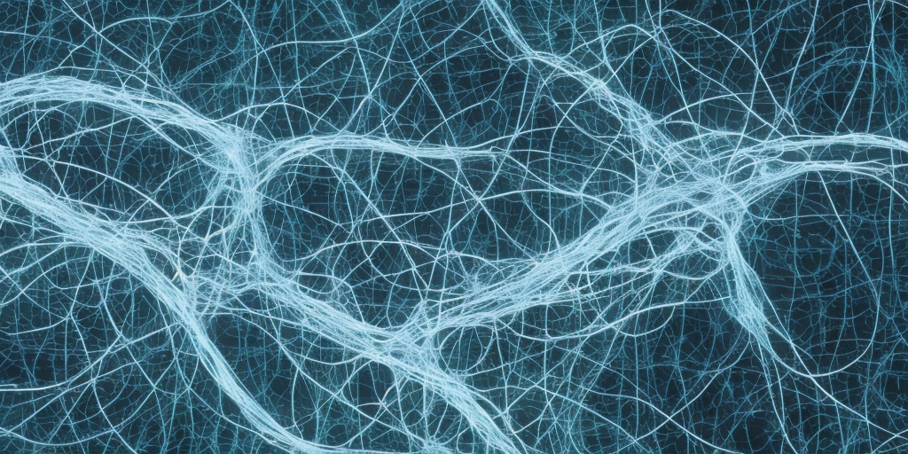 A biological neural network, with signals travelling along neurons