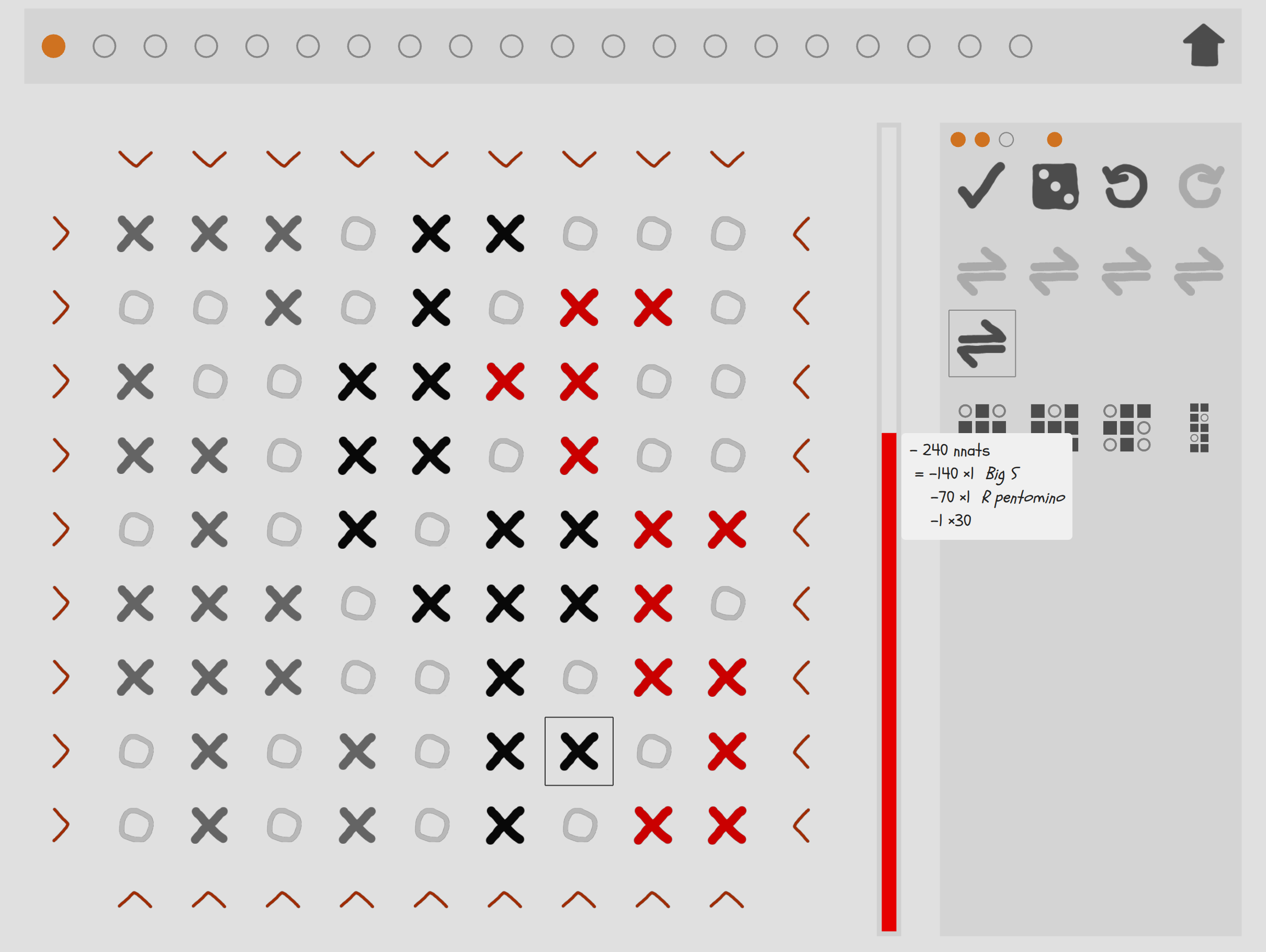 Grid of Os and Xs with patterns matched